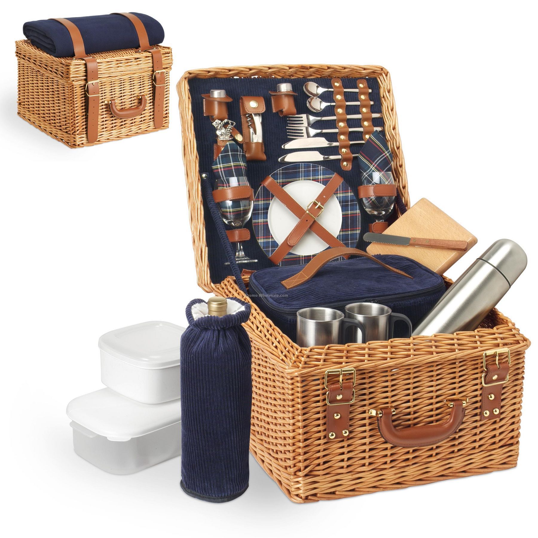 Canterbury English Style Willow Picnic Basket With Service For 2