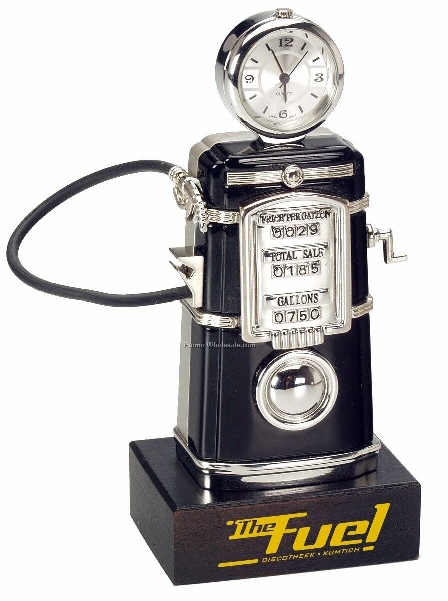 Die Cast Fuel Pump Clock On Wood Base