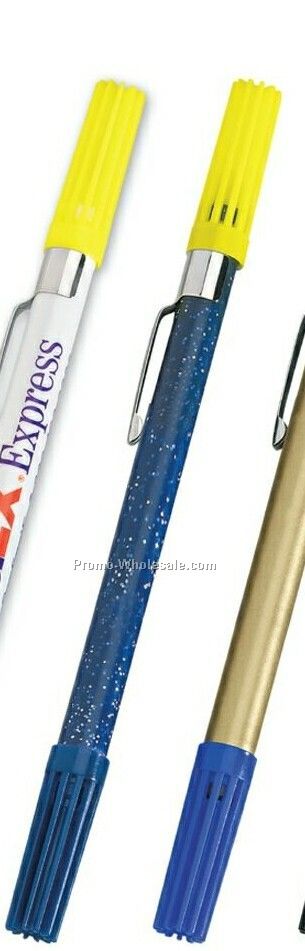 Double Exposure Highlighter & Ballpoint Pen Combo - Blue Sparkle Barrel