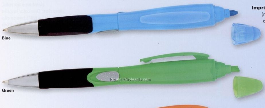 Dual Plastic Side Action Pen & Removable Cap Highlighter - Magnus