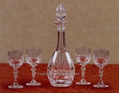 Durham Collection Crystal Wine Decanter Set W/ 4 Wine Glasses