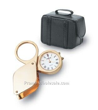 Gold Plated Metal Travel Alarm Clock With Pull Out Magnifier