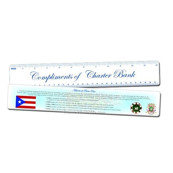 History Of Puerto Rico Ruler; 1 Color Imprint