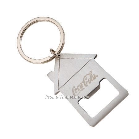 House Shaped Bottle Opener W/ Split Key Ring / 3-1/2"x1-1/2"x1/16"