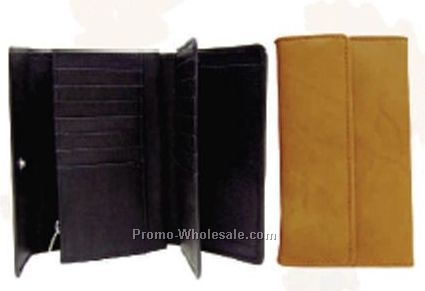 Ladies' Black 7" Stone Wash Cowhide Gusseted Checkmate Wallet