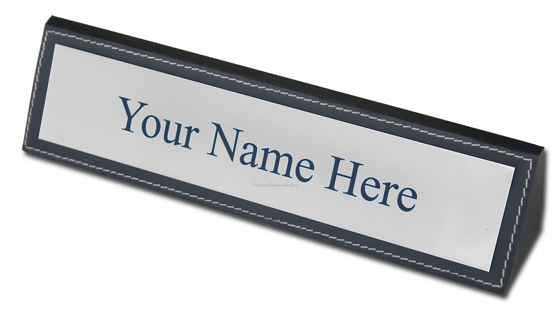 Leather Name Plate - Black With Gold Or Silver Plate