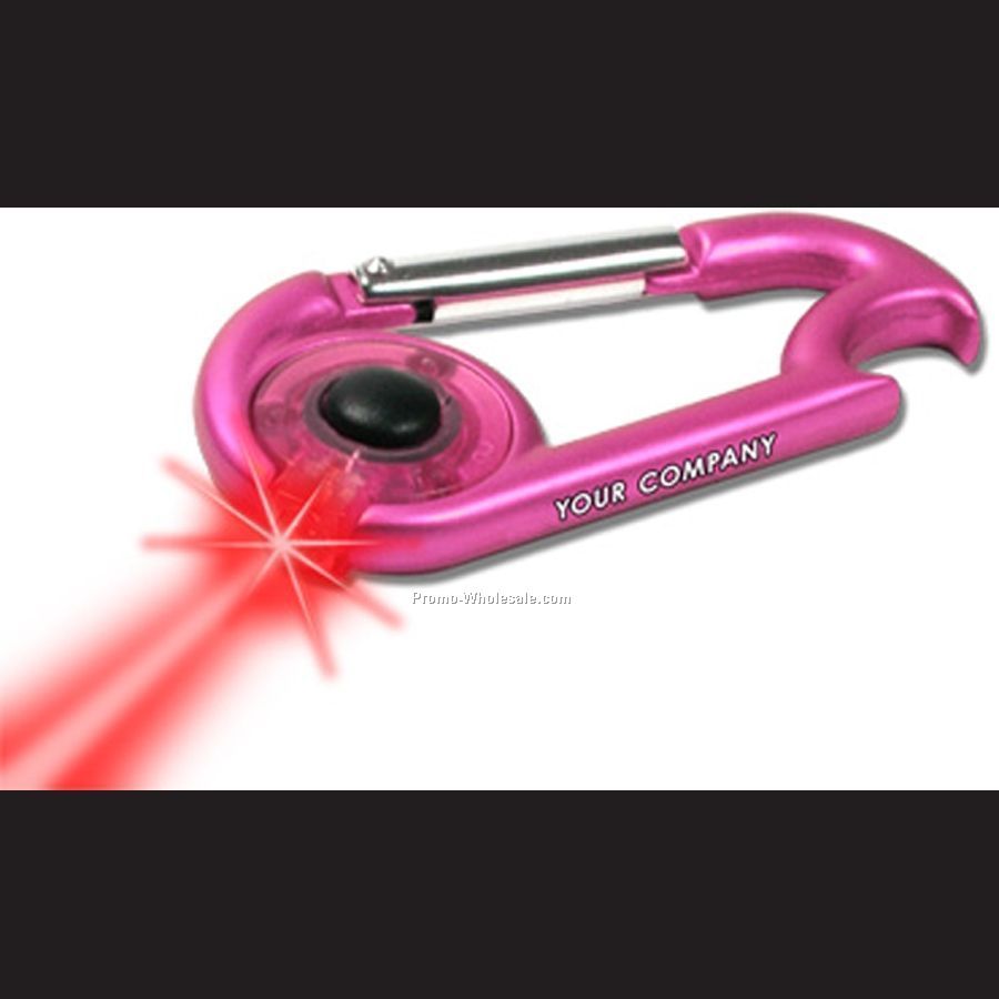 Light Up Bottle Opener & Carabiner (Pink/ Red Led)