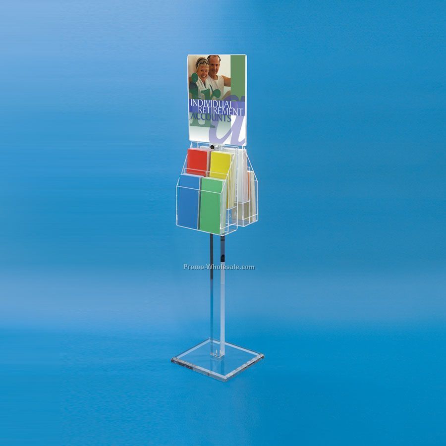 Literature Display Stand With Sign Holder & Adjustable Pockets