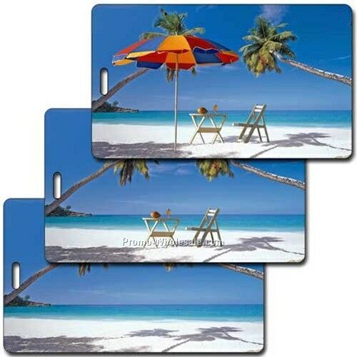 Luggage Tag 3d Lenticular Beach Chair, Palm Stock Image - Imprint Product