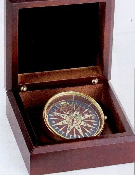 Mahogany Wood Box Desk Compass