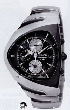 Men's Seiko Alarm Chronograph Watch W/ Triangular Face (Silver/ Black Face)