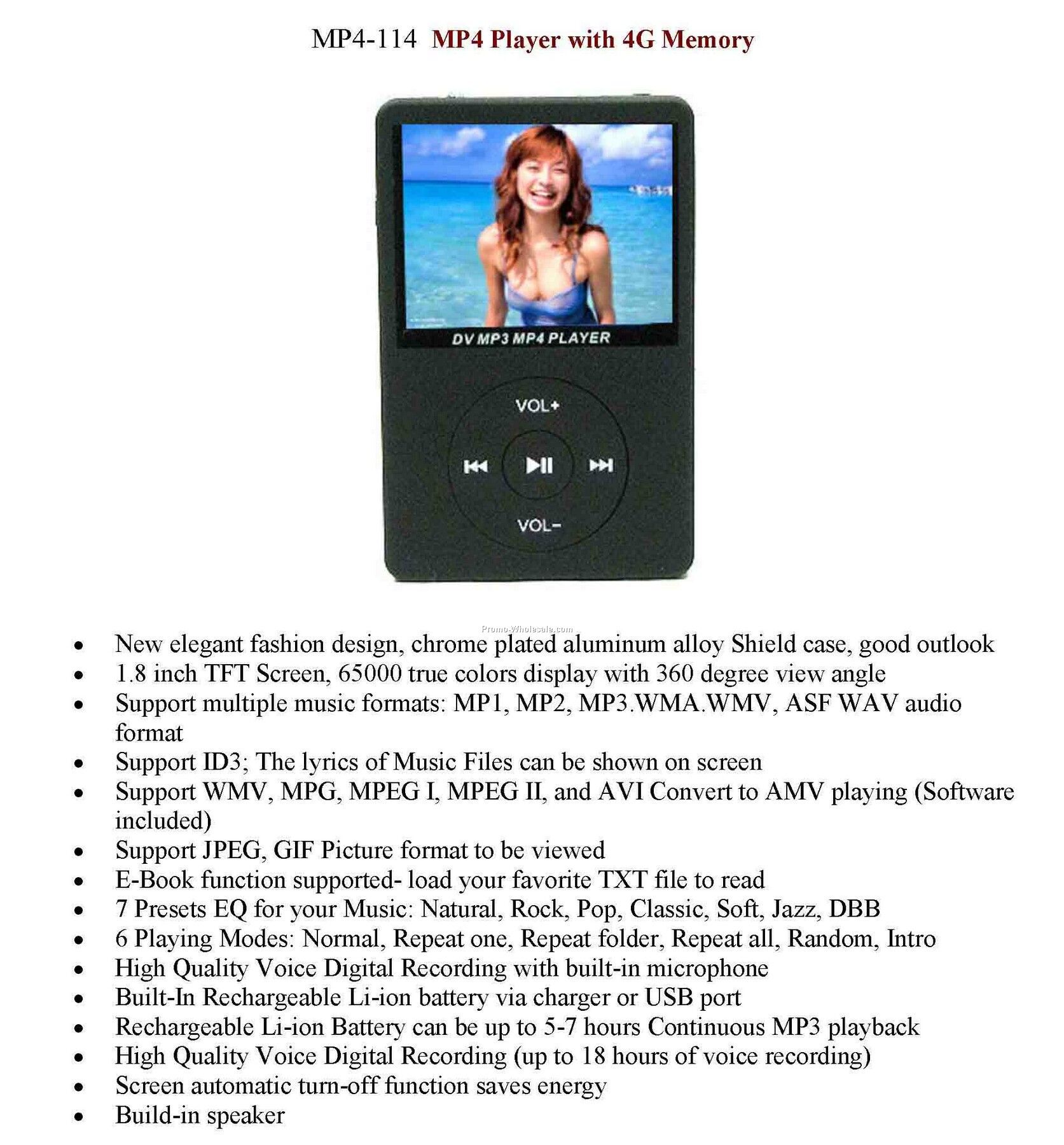 Mp4, Mp3, Video Music Player, With 4g Memory, Voice Recorder