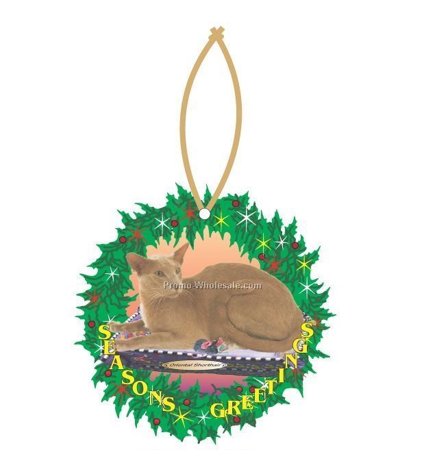 Oriental Shorthair Cat Executive Wreath Ornament W/ Mirror Back (6 Sq. In.)