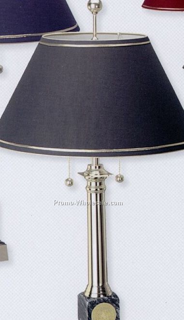 Piano Wood Finish Alumni Lamp W/ Burgundy Shade