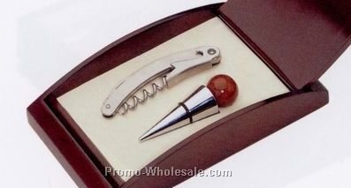 Rosewood Wine Stopper W/Corkscrew Set