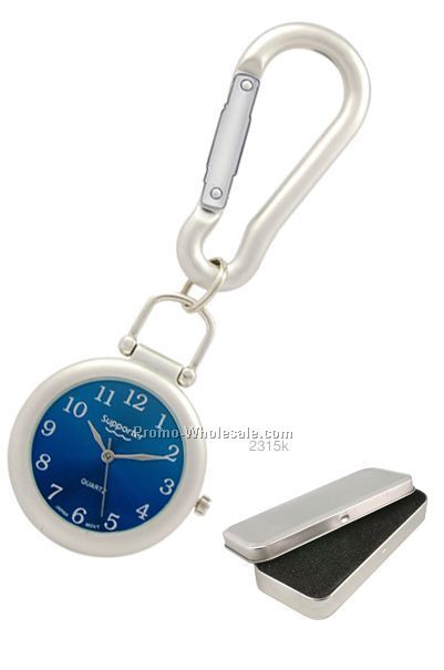 Silver Metal Clip-watch With Carabiner Clip