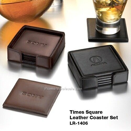 Times Square Leather Coaster Set