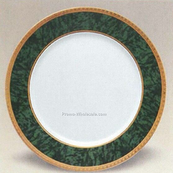 10-1/2" Malachite And Gold Trim Dinner Plate