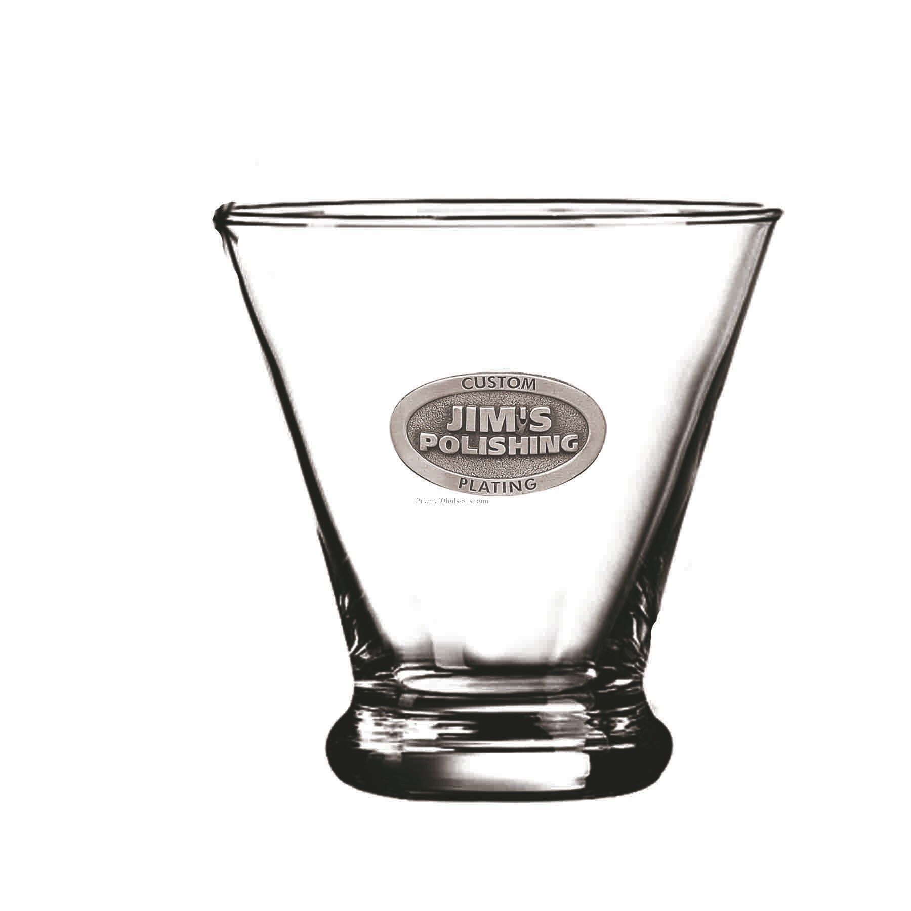 10 Oz. Optical Crystal Stemless Glass W/ Thin Base (Pewter Emblem)