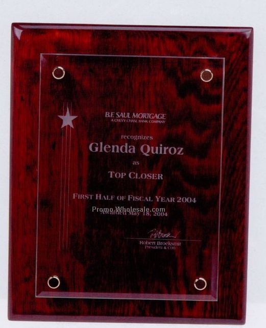 10"x8"x1-5/8" Piano Wood Finish Plaque With Bevel Glass Top