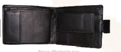 11cmx9cmx3cm Men's Black Cowhide Wallet & Pass Case W/Change Purse