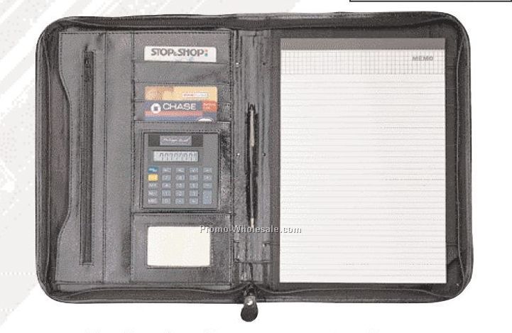 13-3/4"x10-1/2"x1" Full Zippered Portfolio W/ Calculator & Accordion Pocket
