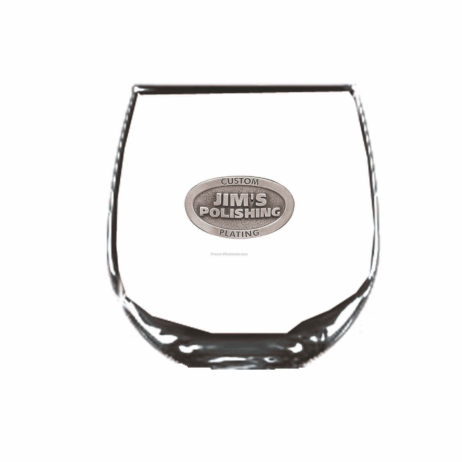 16-3/4 Oz. Optical Crystal Stemless Red Wine Glass (Pewter Emblem)