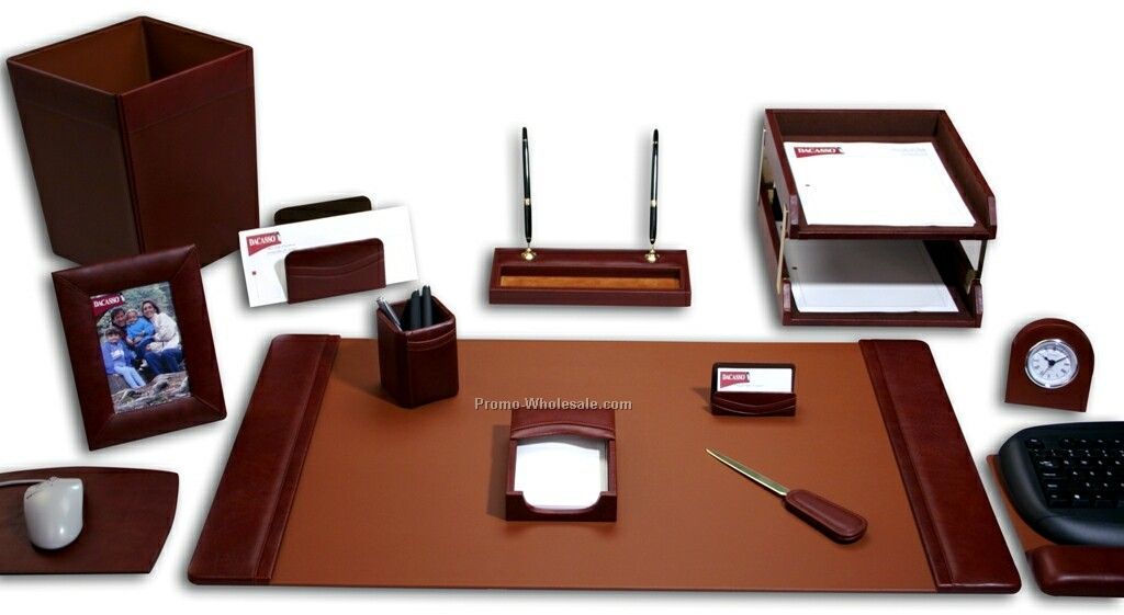 16-piece Classic Leather Desk Set - Mocha Brown