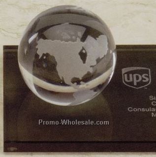 2-1/2" Glass Clear World Globe Award On Marble/ Glass