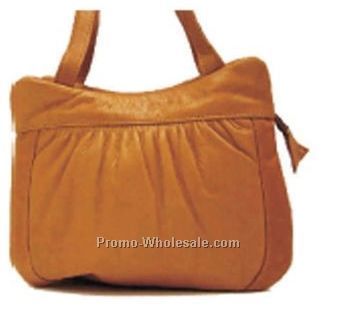 23cmx18cmx7cm Ladies Medium Brown Compact Bag With 2 Straps And Gathers