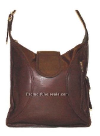 29cmx26cmx10cm Ladies Medium Brown Side Zip Bag With Cell Phone Pocket