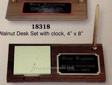 3-1/2"x6-1/4" Walnut Desk Set W/Note Pad & Pen Holder