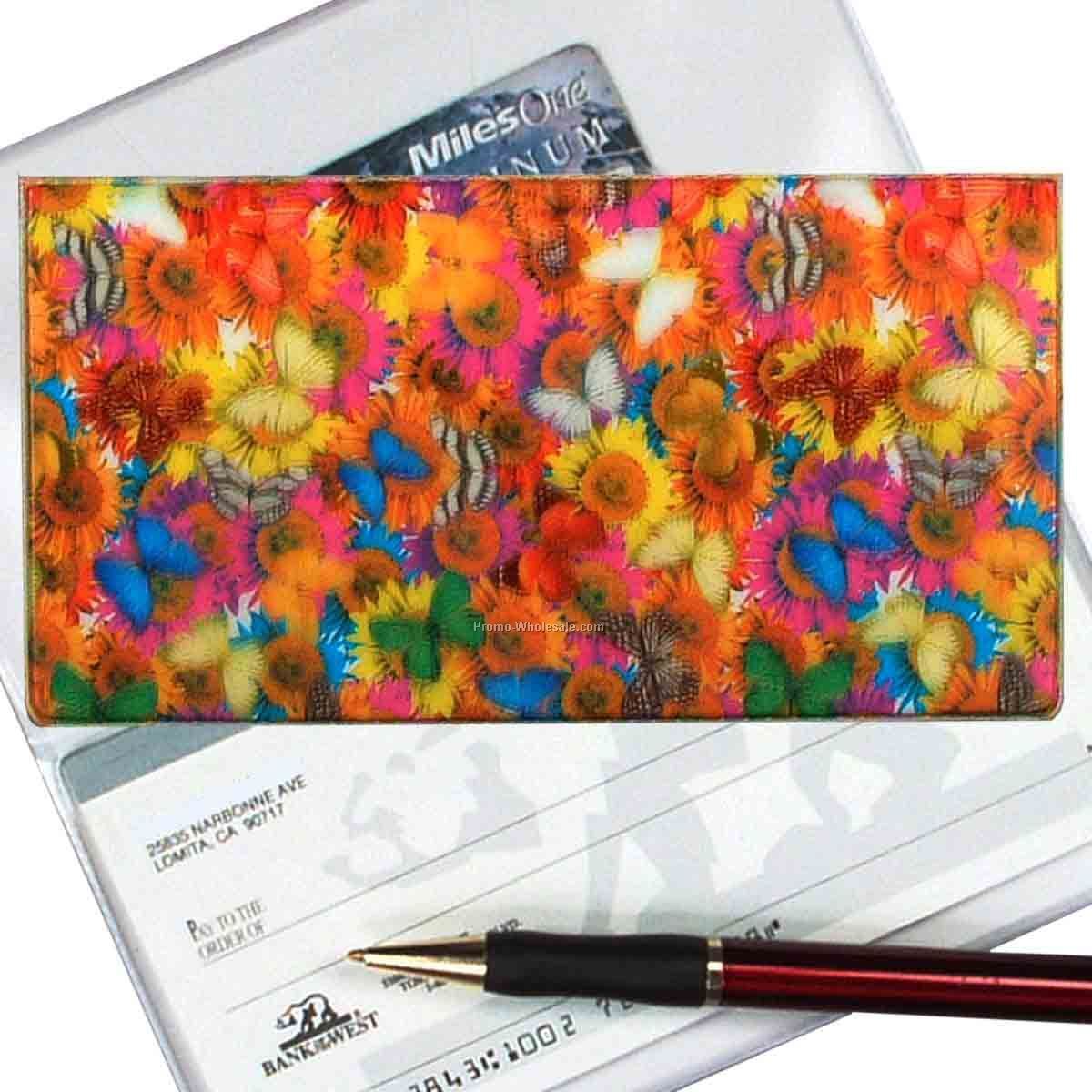 3-3/8"x6-3/8" 3d Lenticular Checkbook Cover - Stock / Butterflies & Flowers