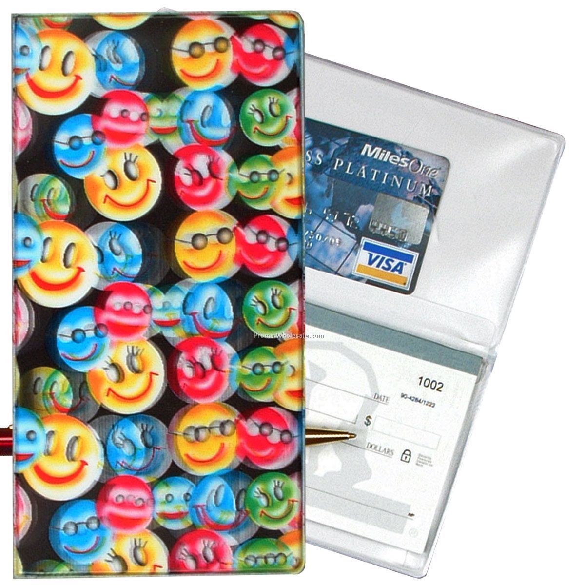 3-3/8"x6-3/8" 3d Lenticular Checkbook Cover - Stock / Sunglass Smiley Faces