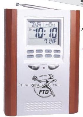 3-7/8"x5-3/8"x2" FM Radio Alarm Clock With Thermometer