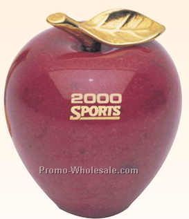 3"x3-3/4" Solid Red Genuine Marble Apple Paper Weight (Sandblast)