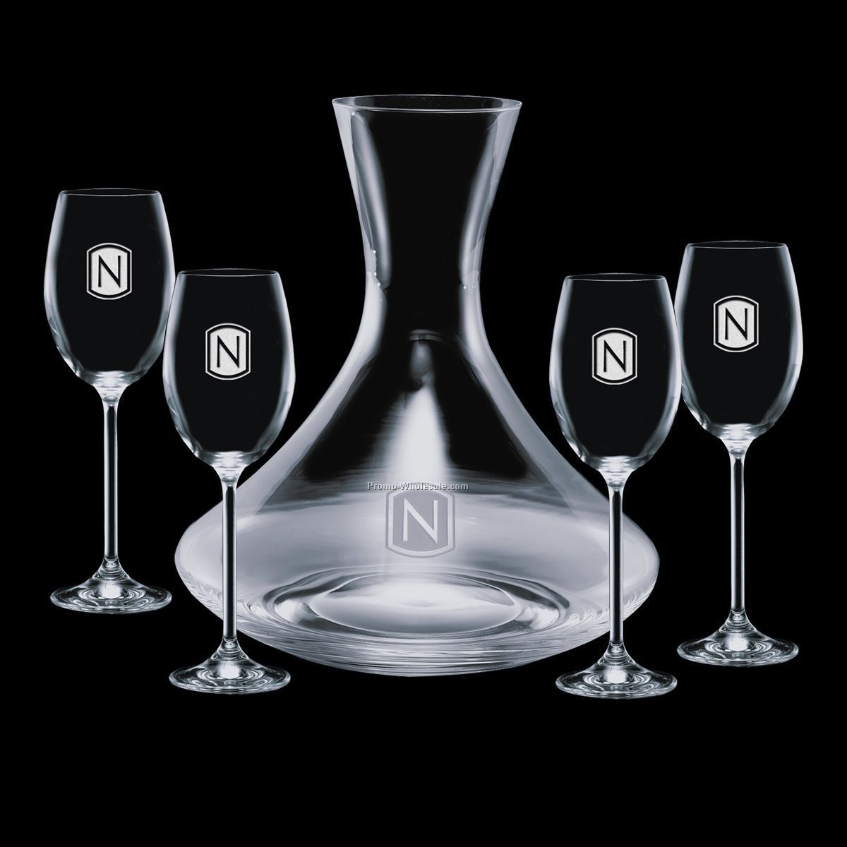 32 Oz. Crystal Senderwood Carafe & 4 Wine Glasses