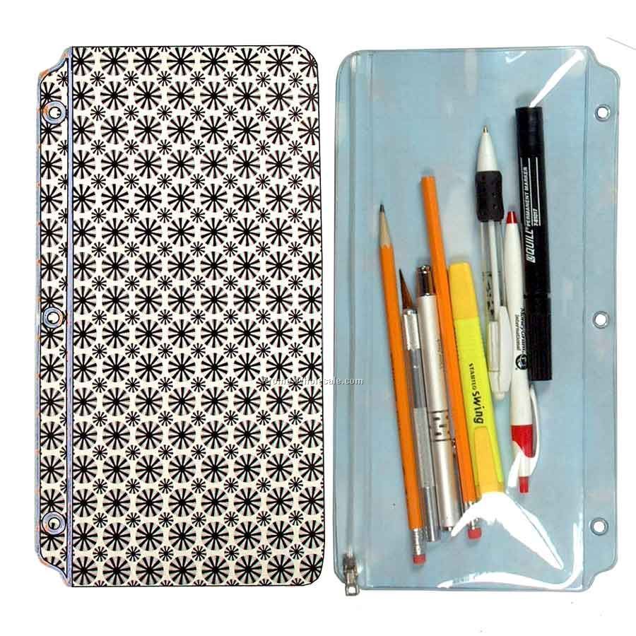 3d Lenticular Pencil Pouch - Stock / White With Black Stars