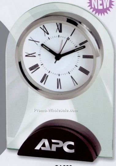 4-1/2"x6-1/2" Arched Glass Alarm Clock W/ Wooden Base