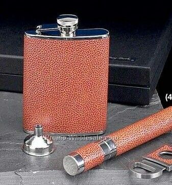 4 Piece Leather 6 Oz. Flask With Cigar Case & Cutter Set