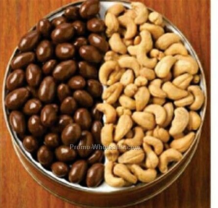 42 Oz. Chocolate Almonds/ Jumbo Cashews Custom Gift Tin