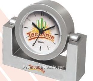 5"x4-1/2"x1-1/2" Swivel Desk Clock With Alarm (Silver)