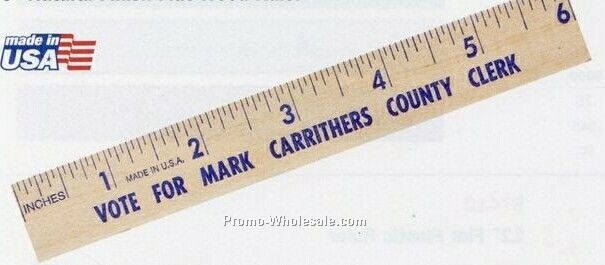 6" Natural Finish Flat Wood Ruler - 2 Day Rush