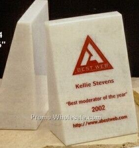 6" White Marble Executive Book Ends Award