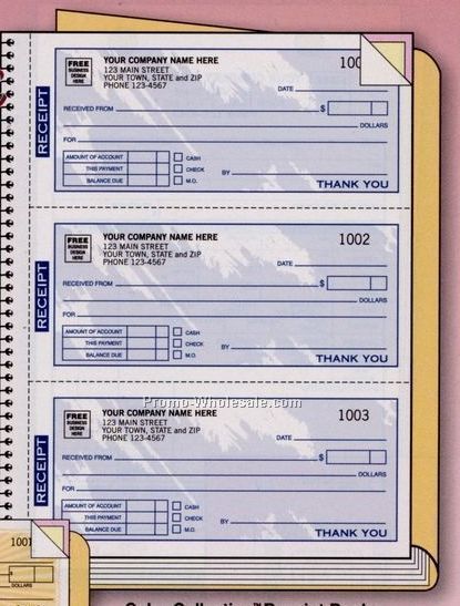 6-3/4"x8-1/2" 3 Part Color Collection Receipt Book