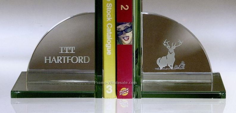 6"x6"x5-1/2" Jade Glass Book Ends W/ Plain Edge