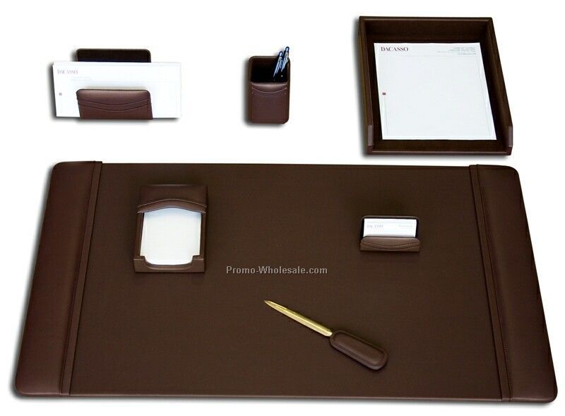 7-piece Classic Leather Desk Set - Chocolate Brown