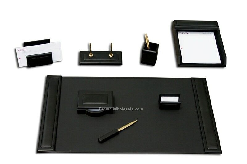 8-piece Wood & Leather Desk Set - Blackwood Trim