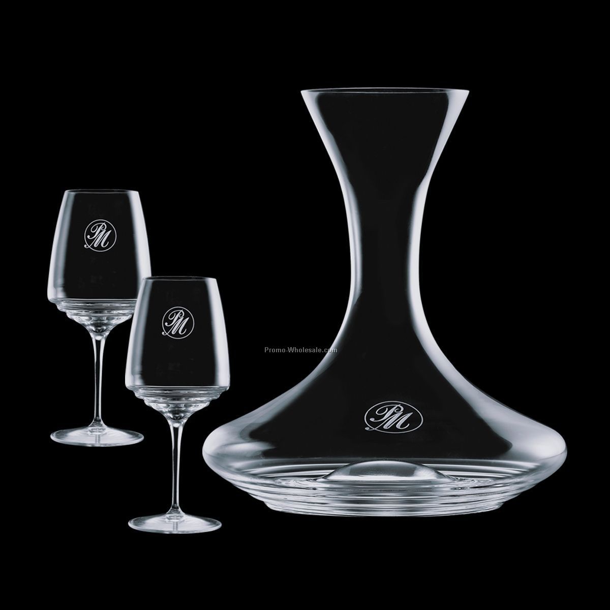80 Oz. Crystal Wilshire Carafe And 2 Stemless Glasses