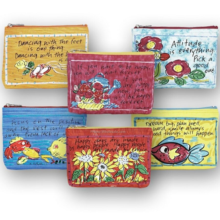9"x1"x6" Happy Thoughts Coin Purses Prepack